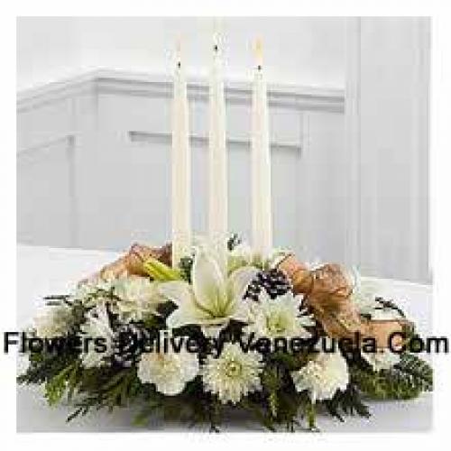 Centerpiece with Candles and Greens